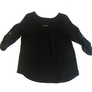 Mine Black Blouse + 3/4 Sleeve + Gold Bar Design + Size Large